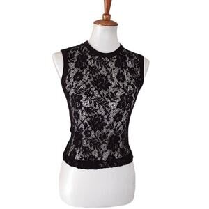 Y2K Sheer Black Lace Top | Vintage Sleeveless Stretch Mesh Tank - Rare find